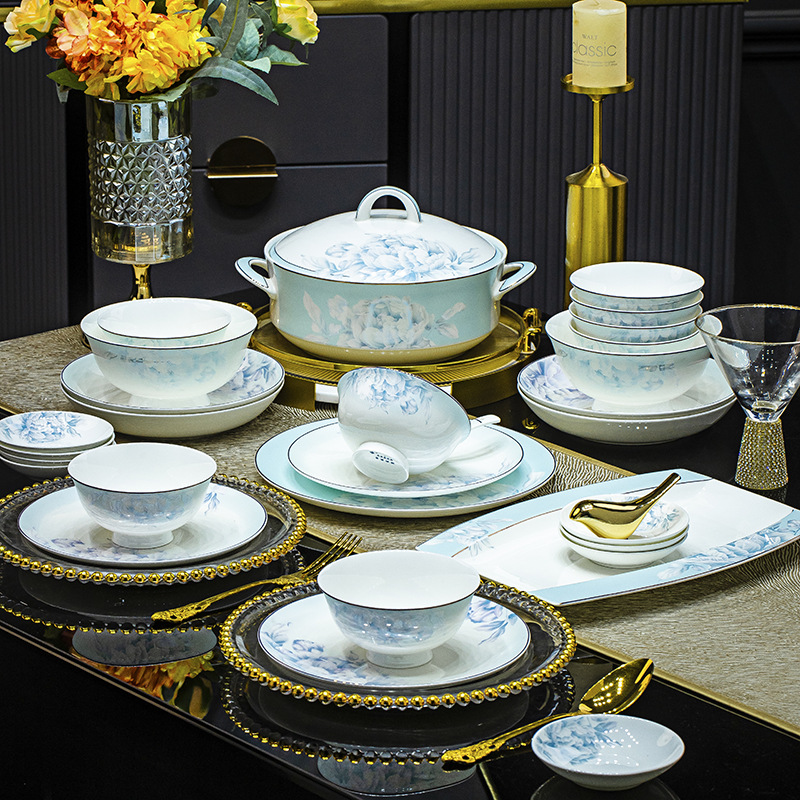 景德镇碗碟套装家用轻奢中式骨瓷餐具套装碗盘筷结婚乔迁礼品用瓷详情图3