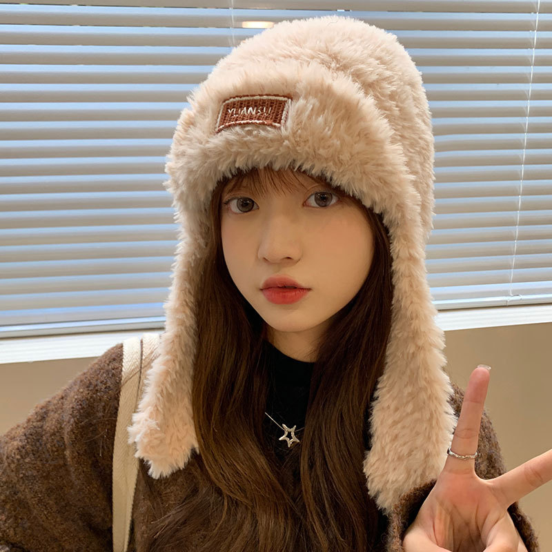 Add Fleece Warm Hat Autumn Winter Women's Northeast Winterproof Fleece Bag Knitted Hat Lamb Hair Cute Hat
