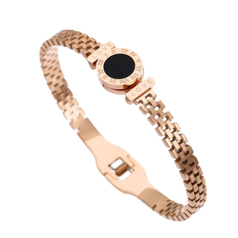 Rose gold "LOVE" letter titanium steel bracelet for women, non-fading, European and American fashion, versatile Roman numeral bracelet accessory Item Picture
