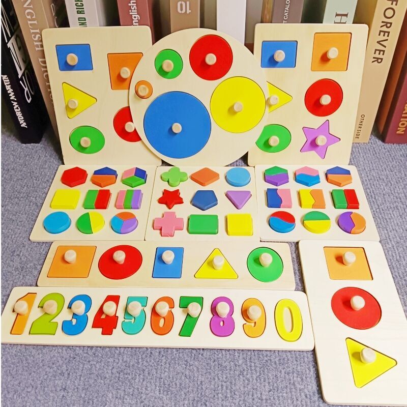 Montessori Teaching Aids Geometric Figure Panel Jigsaw Puzzle Round Shape Matching Cognitive Early Education Children's Toys Specification drawing