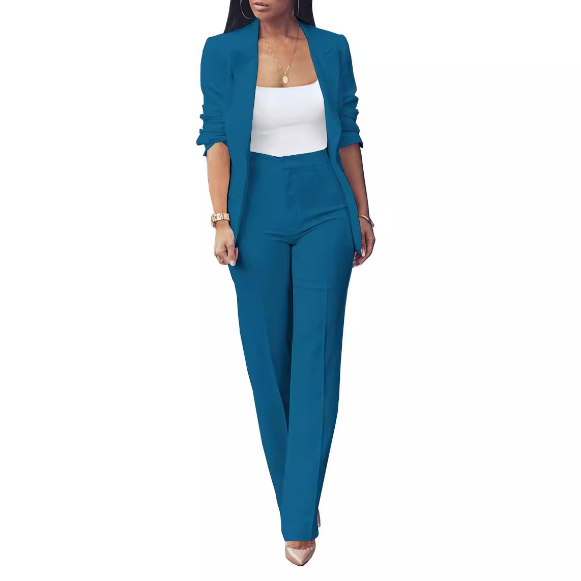 Cross-border European and American women's clothing 2024 Spring New pure long sleeveless simple drape wide-leg dress casual set WL6