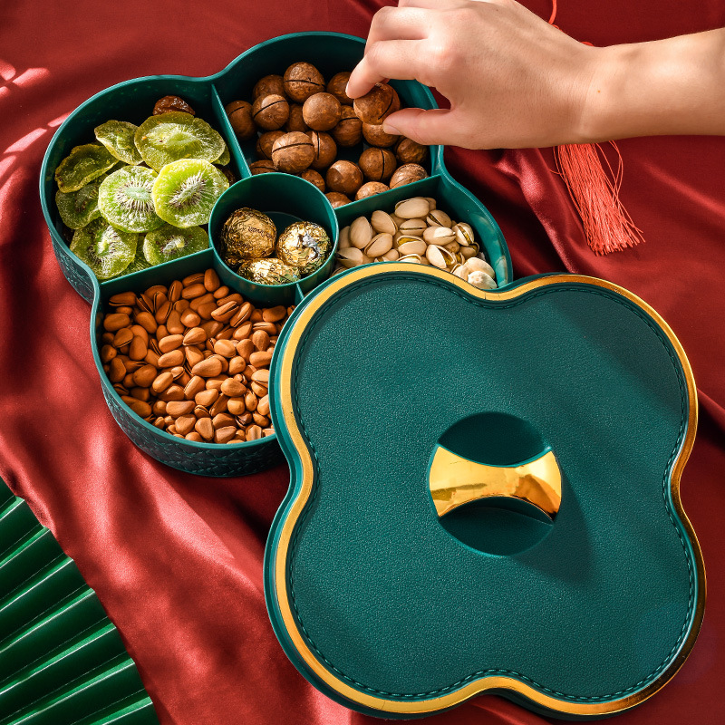 New light luxury faux leather fruit plate, multi-layer dried fruit box, compartments with LIDS, nut and candy box, living room snack plate
