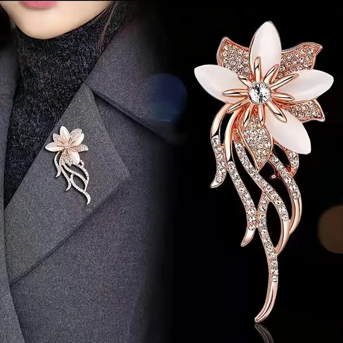 Best-selling Korean alloy diamond-encrusted floral cat's eye brooch and creative brooch for clothing decoration