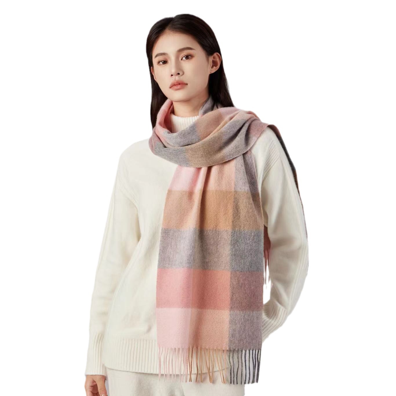 100% Wool Scarf Winter Explosion Women's Senior Sense Men's Thick Simple Checkered Bib Women's Shawl Wholesale Item Picture