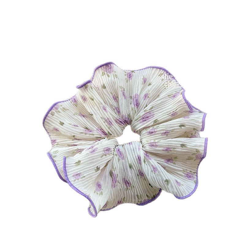 Sweet and fresh floral large intestine hair band, Korean-style elegant ponytail hair tie, girls' high school elastic bun hair tie headwear Item Picture
