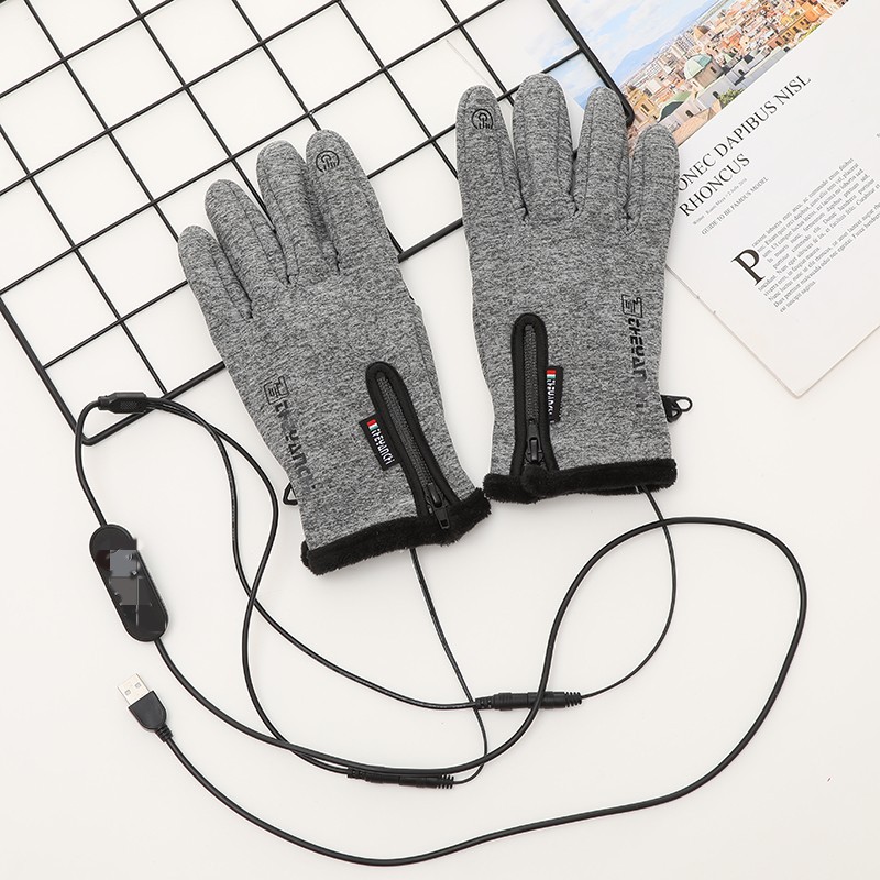 跨境冬季加热手套 可触屏充电五指发热手套 运动滑雪电热保暖手套详情图4