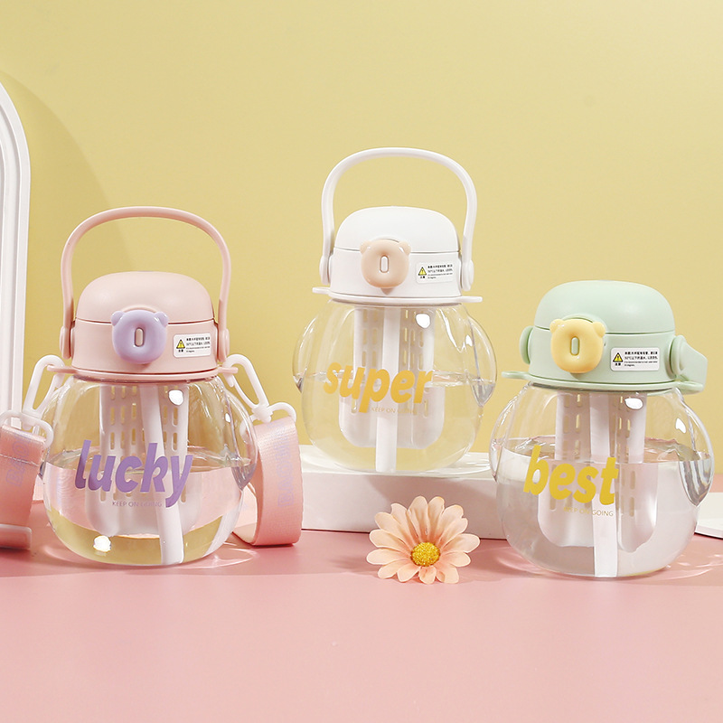 Tritan water cup, creative girls' big belly water cup, fresh and simple large-capacity cup, straw cup, student gift Specification image