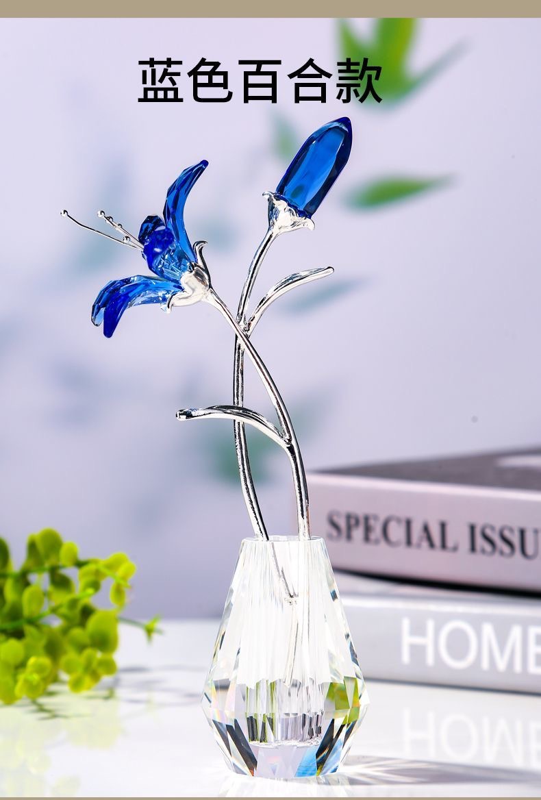 创意百合花水晶工艺品家居装饰桌面摆件插花小花瓶结婚纪念品手办详情9