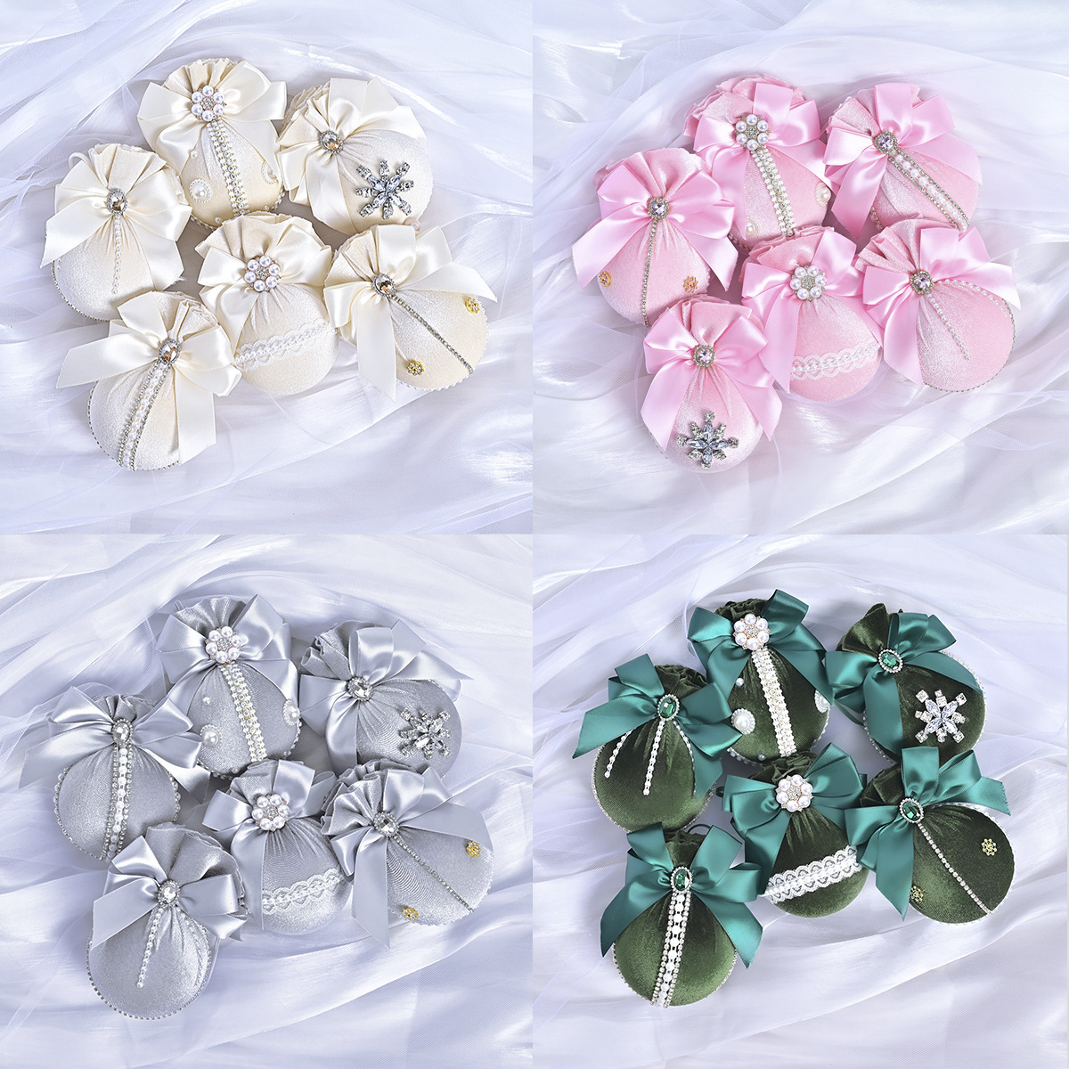 Cross-Border High-End Christmas Ball Christmas Velvet Cloth Bag Ball Velvet Ball Ribbon Bow Christmas Decoration Pendant details Picture