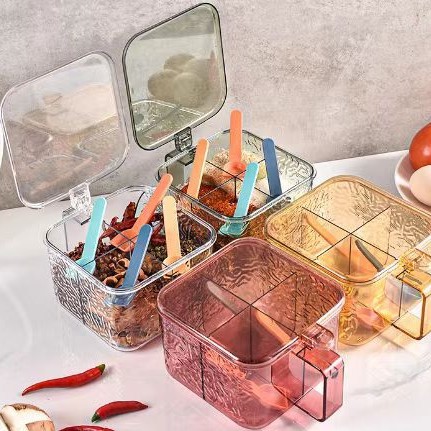 防潮密封调料盒厨房家用四格一体放盐味精佐料调味盒多功能调料罐