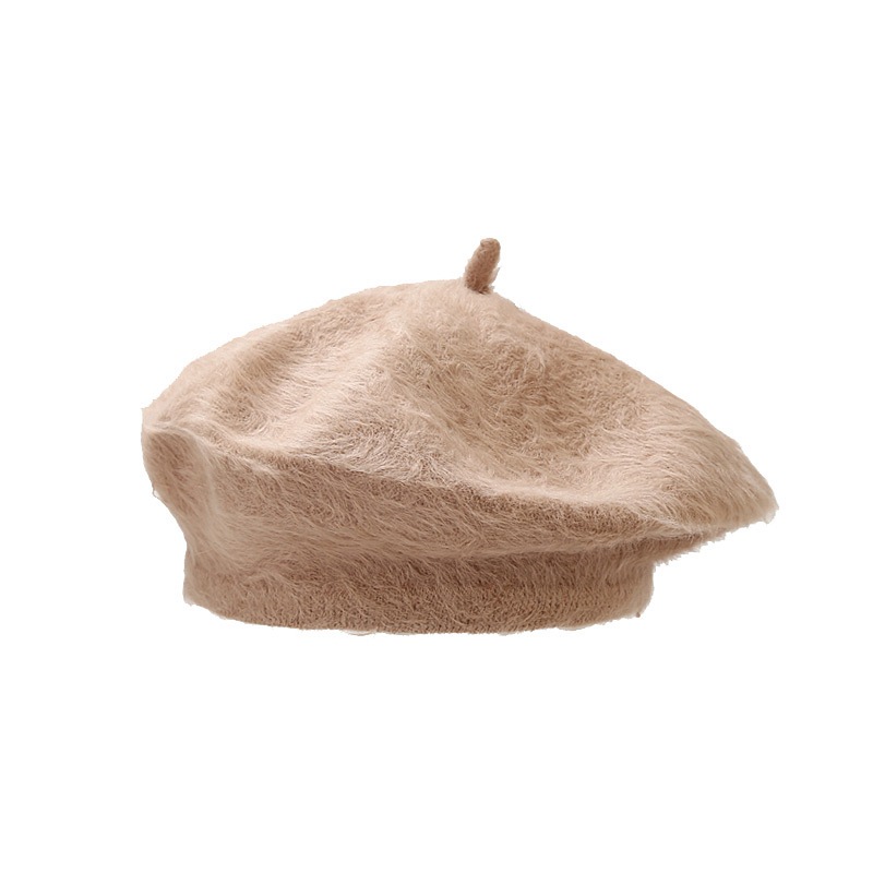 Long rabbit hair knitted beret, trendy female style, European and American artistic retro glossy newspaper boy hat, street trendsetter, Internet celebrity painter hat Item Picture