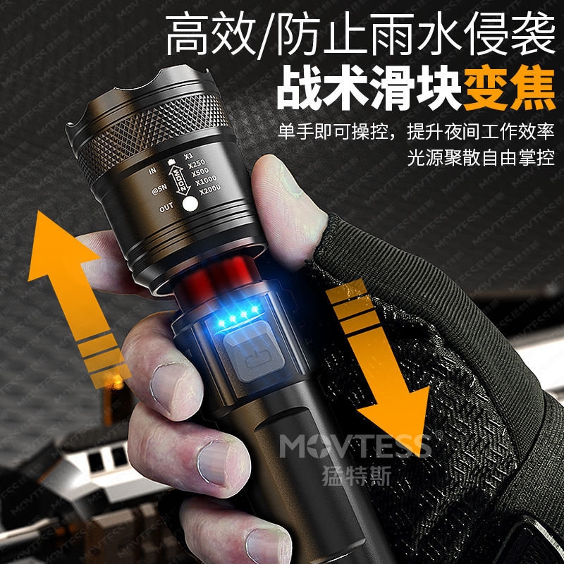 跨境抖音爆款LED手电筒 强光户外充电USB 伸缩调焦应急家用手电筒产品图