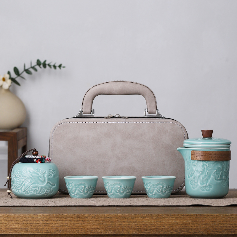 Wholesale of travel Kung Fu tea set, complete set of ceramic portable Quick customer cups, anniversary celebration of the event, giving gifts to customers details Picture