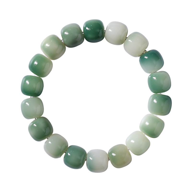 Gradient White Jade Bodhi Root Bracelet Female Winding Finger Soft Play Bodhi Buddha Beads Handheld Green Shade Male Disc Play Bracelet Item Picture