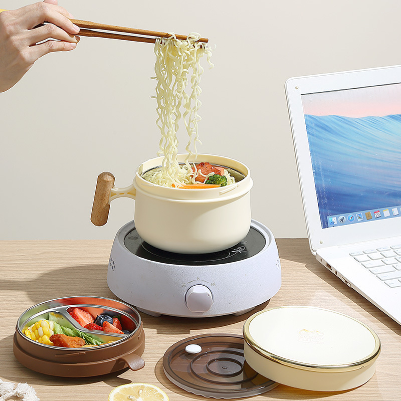 304 stainless steel student instant noodle bowl, large-capacity double-layer lunch box, portable bento box that can be heated by induction cooker
