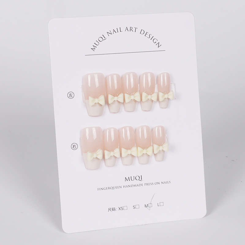 French Bow Pure Handmade Light Therapy Wear Nail Advanced White Nail Sticker Removable Nail Patch Item Picture
