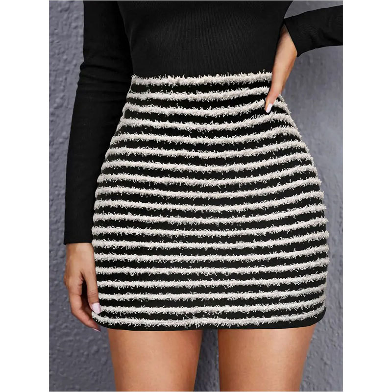New Cross-Border European And American Women's Dress Fringe Sensuous Knitted Striped Wrap Hip Skirt Spice Girls Pure Wind Short Summer Women Item Picture