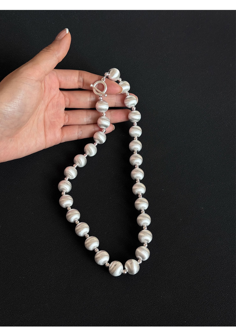 拉丝圆球银色猫眼项链女秋冬百搭高级感轻奢锁骨链小众毛衣链饰品详情10