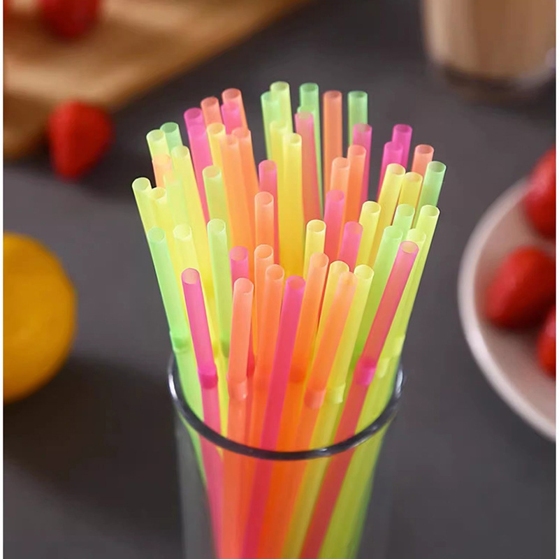 Wholesale of flexible and extended plastic straws for juice drinks and milk tea in stock, 100 pieces each in color Specification image