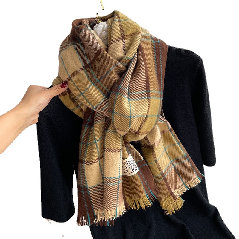 Autumn And Winter Plaid Scarf Women Korean Retro Cashmere Warm Shawl Simple Everything Scarf Korean Neck Wholesale Item Picture