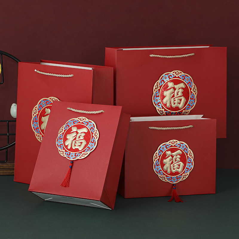 创意中国风红色礼品纸袋新年喜庆手提袋回礼袋送礼包装袋现货批发详情图3