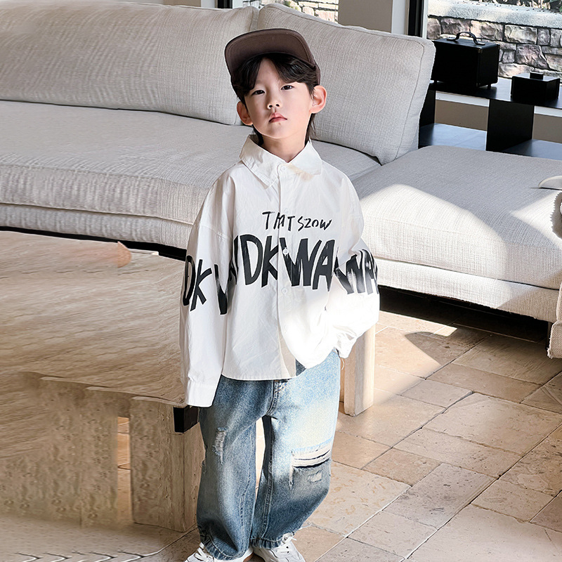 Boys' autumn shirt Children's shirt 2024 autumn children's clothing new style Little boys Korean stylish striped top trend Specification image