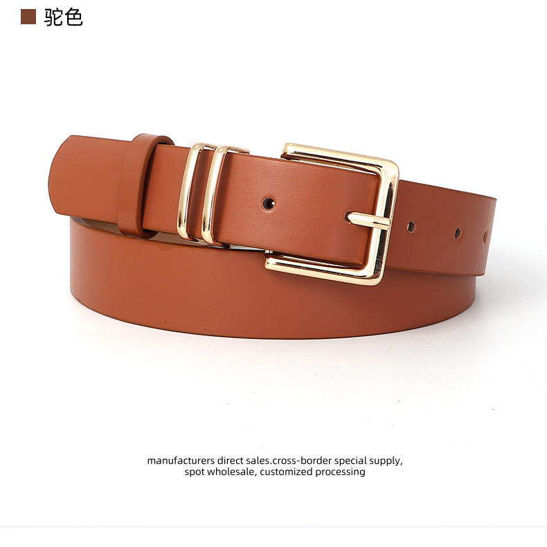 亚马逊跨境简约女士腰带装饰牛仔裤裙子高级感金色针扣双圈皮带女详情10