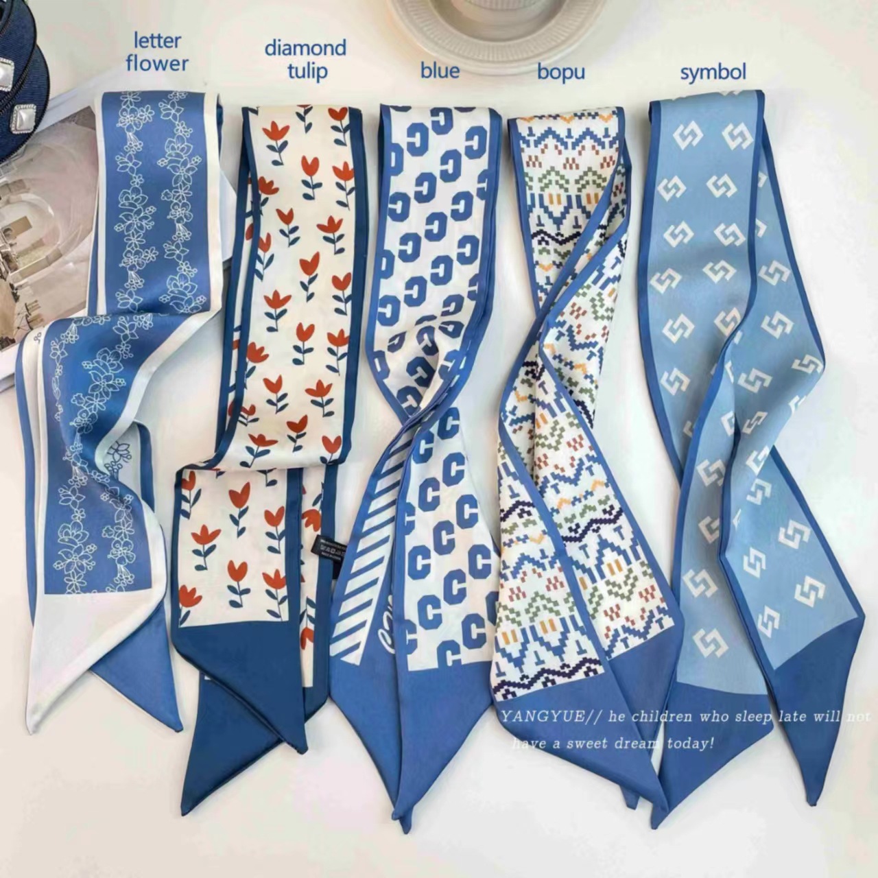 High-Grade Red Sharp Corner Double Satin Small Long Headband Silk Scarf Day Scarf Streamer Handle Bag Everything Specification drawing