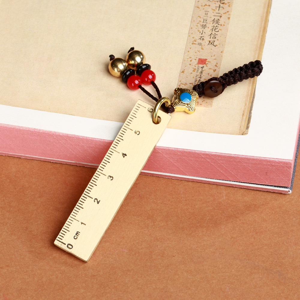 Solid copper double-scale caliper pendant, retro brass GOODLUCK keychain, small decorative item, zodiac year Specification image