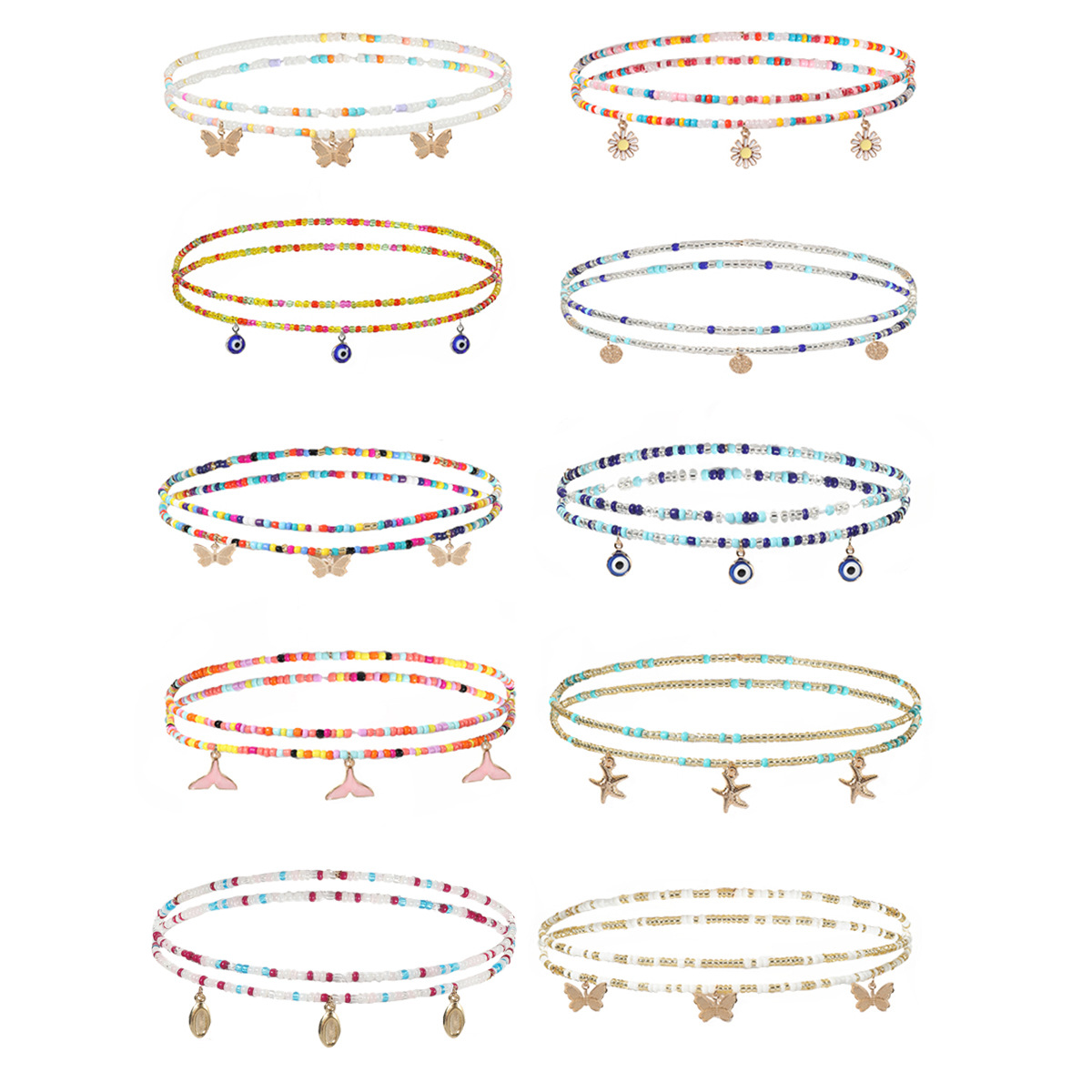 Cross-border African colorful rice bead waist chain is a hot seller on Amazon. Sexy beach alloy butterfly smiling face accessory waist chain for women