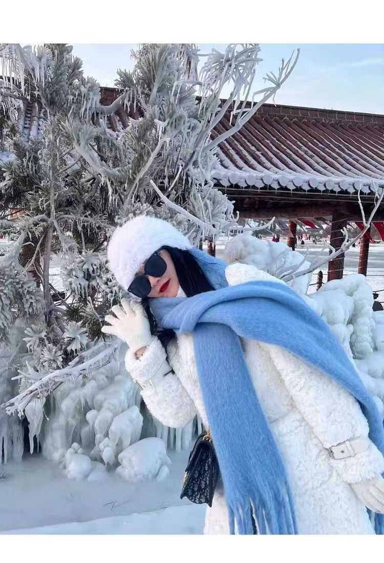 围巾女冬季高级感秋冬新款毛绒加厚保暖披肩纯色仿羊绒围脖外贸男详情4