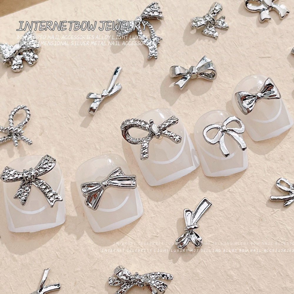 New white K bow nail art accessory, a popular light luxury three-dimensional alloy butterfly bow tie accessory for diy nail decoration Application Scenario