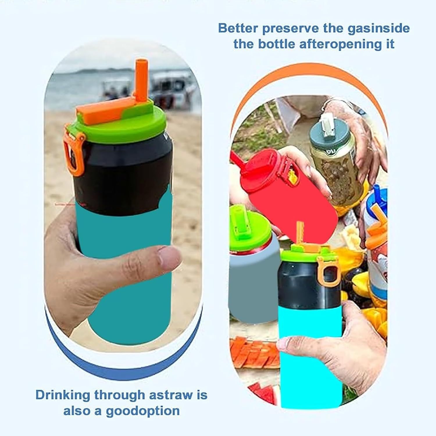 跨境爆款Silicone Straws Soda ​Can Covers硅胶吸管苏打水罐盖细节图