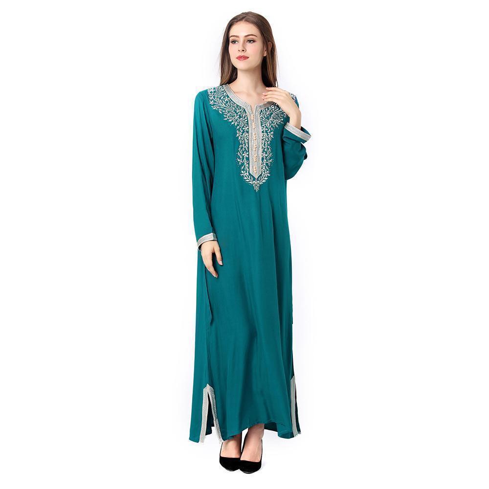 Cross-Border Middle East Explosion Round Neck Long Sleeve Worship Dress Muslim Embroidered Lace Dress Dress Female Independent Station Application Scenario