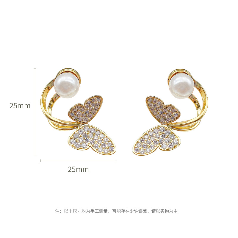 Obi's new butterfly pearl S925 silver needle high-grade earrings wholesale temperament fashion women earrings all match Item Picture