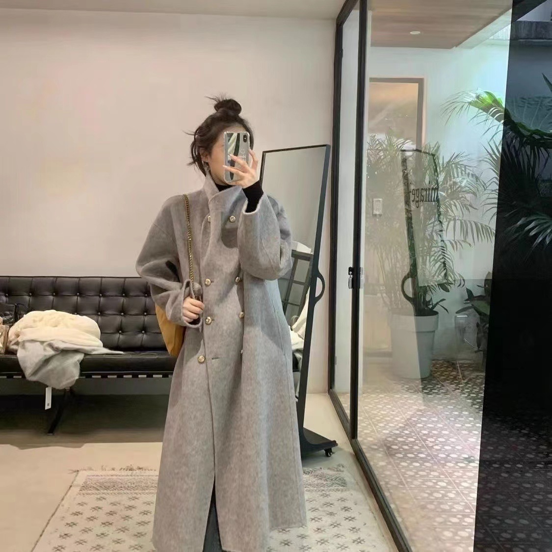 高级感灰色羊绒羊毛双面呢子大衣女秋冬款加厚羊毛呢外套