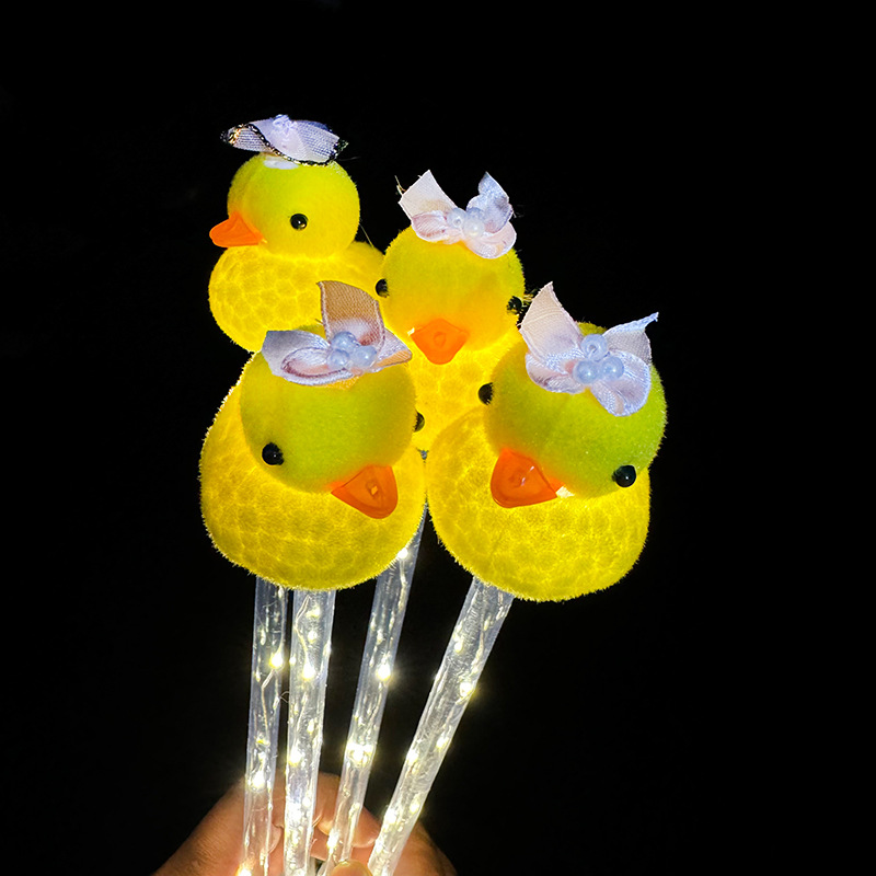 Glow sale moe little yellow duck glitter stick arco horquilla accesorios corona duck glitter stick stand de piso juguetes al por mayor details Picture