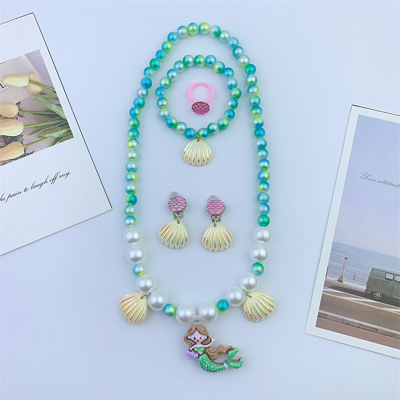 Kids Mermaid necklace Kids bracelet Kids Jewelry set Cute girls Shell delicate girls Cross border Specification drawing