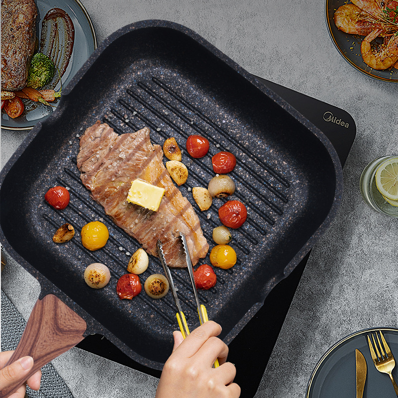 Steak Frying Pan Striped Frying Pan Multi-Layer Pan For Household Use Non-Stick Induction Cooker Pan Universal Application Scenario