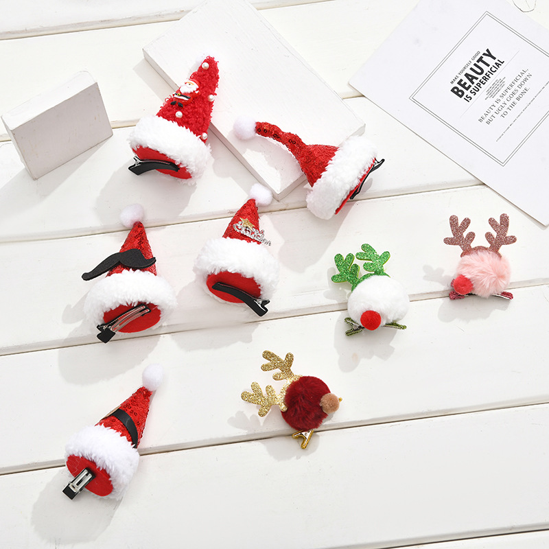 Christmas hair clips Christmas gift decorations Christmas hat cloth cartoon children deer Christmas hair clips hair ornaments