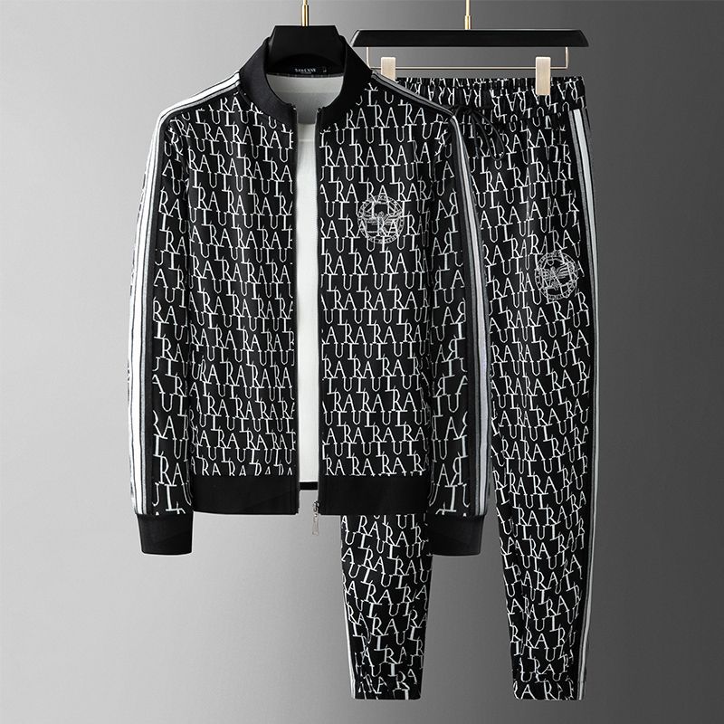 European high-end grey cardigan hoodie men's set, light luxury simple clothes, casual sports trendy brand jacket complete set details Picture