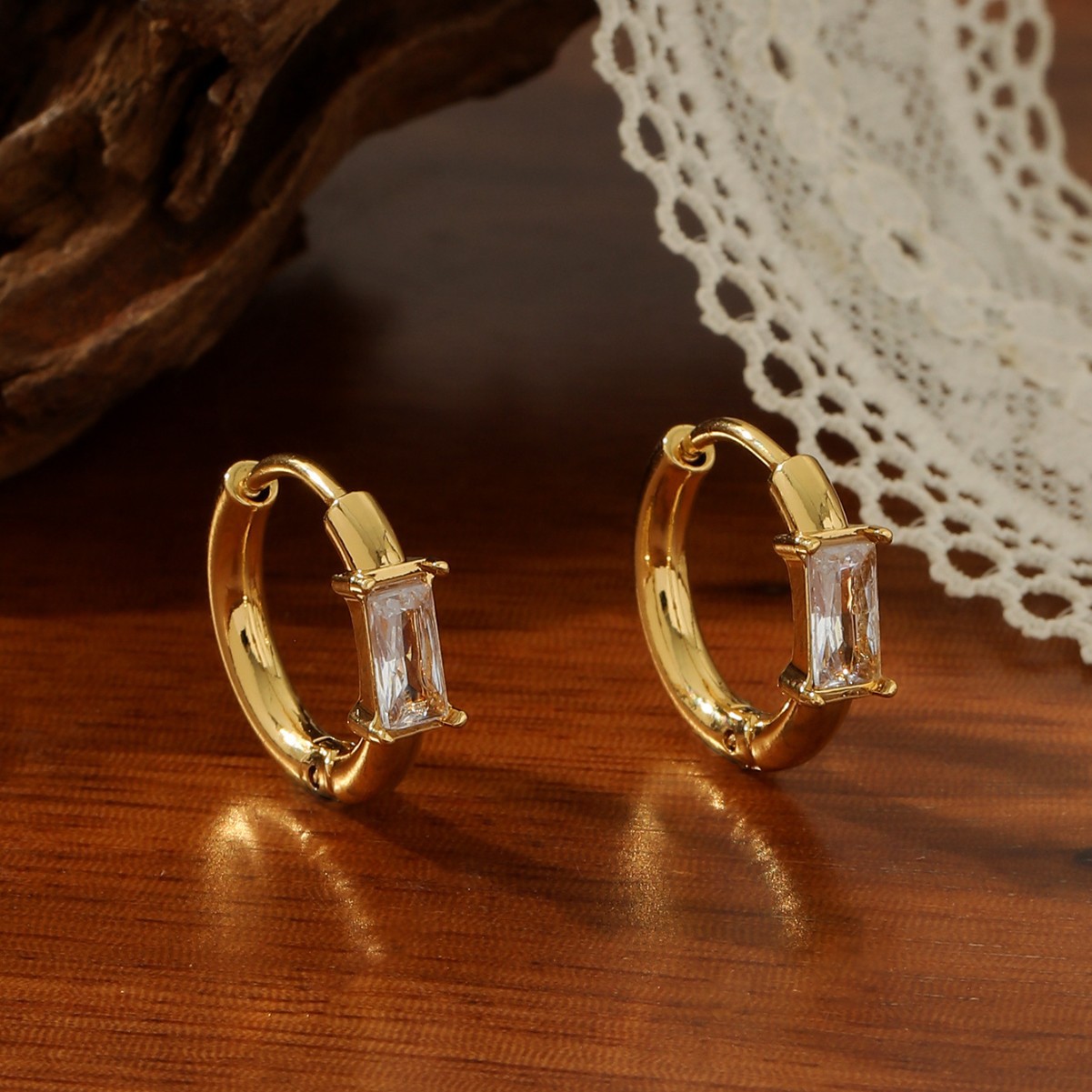 European and American cross-border titanium steel micro-inlaid zircon earrings that do not fade, fashionable and simple, colorful rectangular diamond-inlaid earrings Specification image