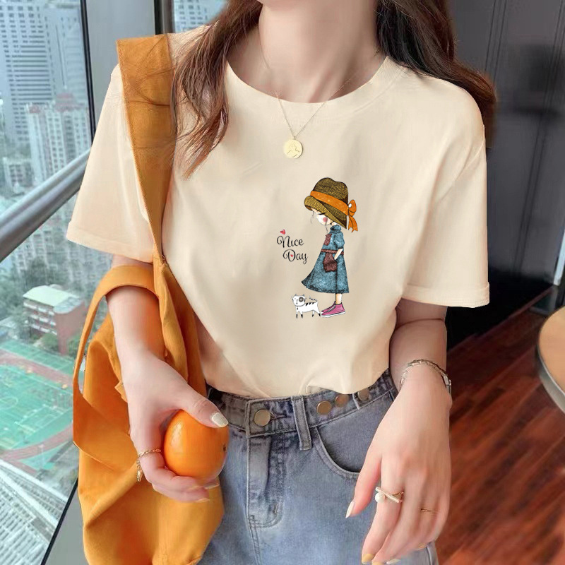 Pure cotton white loose fashion T-shirt women's short sleeve 2024 summer new show thin man half sleeve T-shirt top