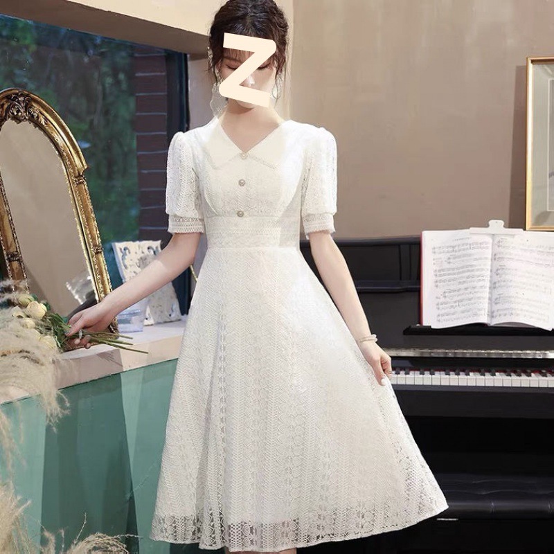 2022新款夏装气质法白色洋装轻奢小众高端大气时尚减齢短袖连衣裙