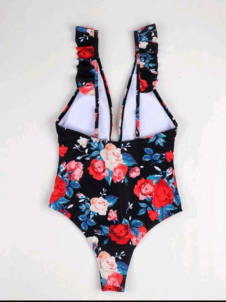 2023 One-Piece Bathing Suit Women Europe And The United States Sexy Belly Cover Thin Retro Hot Spring Triangle Backless Print Woman Item Picture