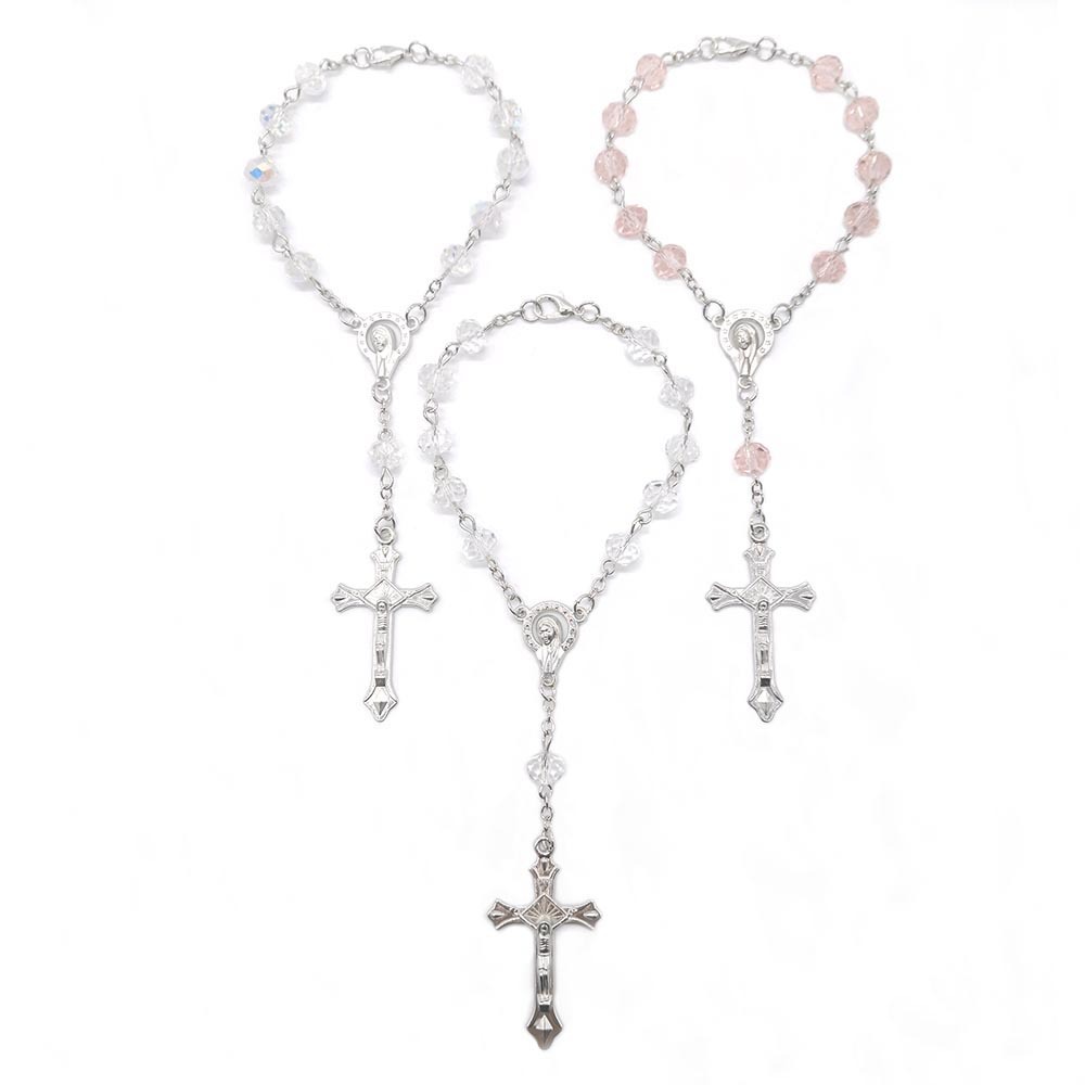 European And American Foreign Trade Cross-Border Sales Of Crystal Rosary Bracelet Seven-Color Crystal Nine-Word Needle Curved Needle Cross Bracelet Crystal Bracelet Jewelry Manufacturers Wholesale Item Picture