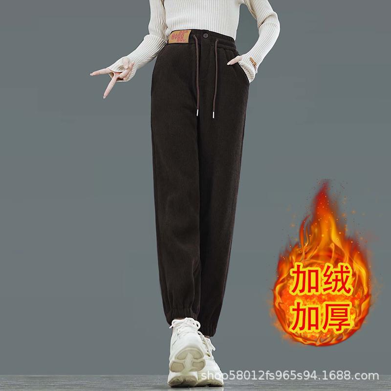 Lamb Fleece Loose Haren Women's Pants 2022 Autumn And Winter New Plus Fleece Slim High Waist Thickened Casual Leg Pants Specification drawing