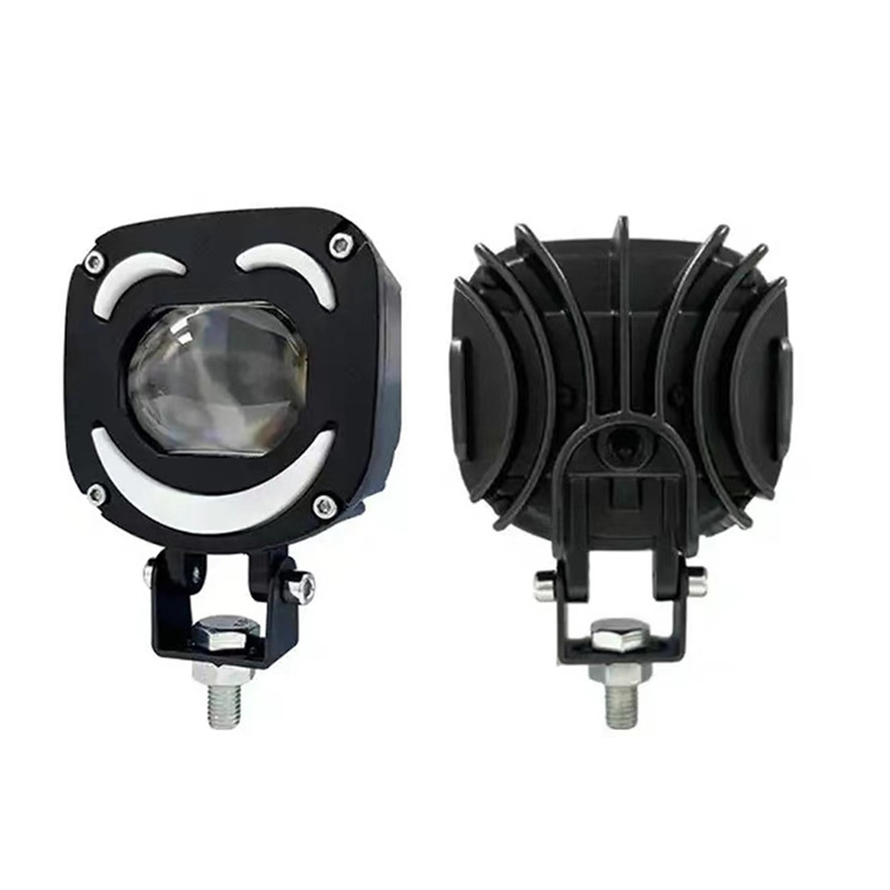 笑脸灯摩托车前照灯电动车大灯LED射灯改装外置前大灯黄白双色