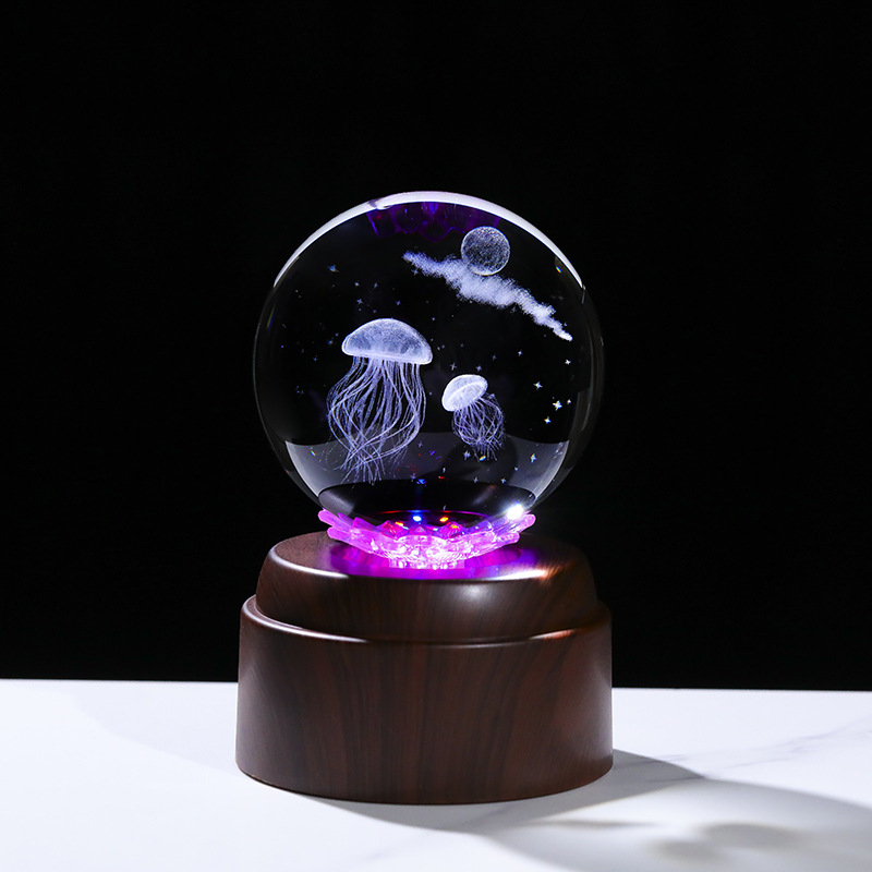 3d crystal ball luminous base, engraved ball night light, galaxy solar system creative desktop decoration, student gift Application Scenario