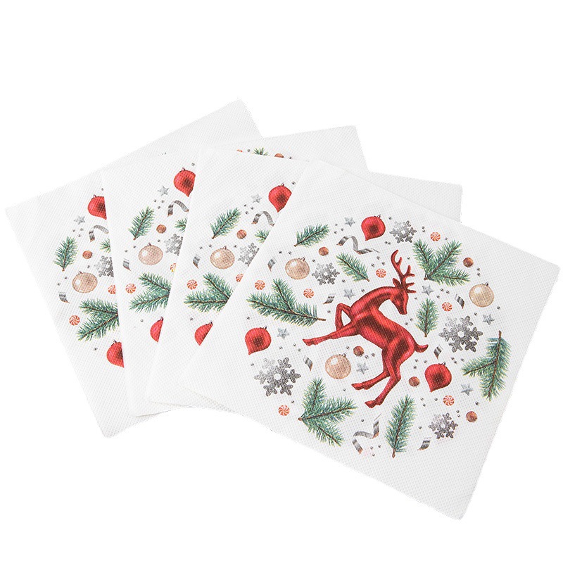 Wholesale of new cross-border Christmas holiday decorative printed napkins, reindeer square towels, party LOGO printed tissues Item Picture